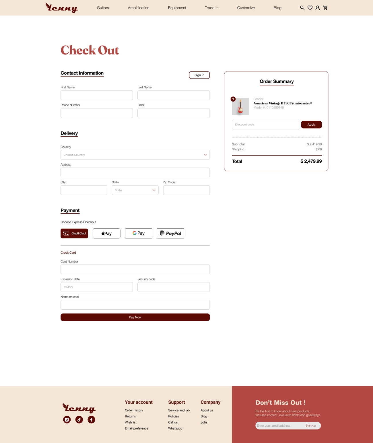 Lenny Guitar Shop checkout page