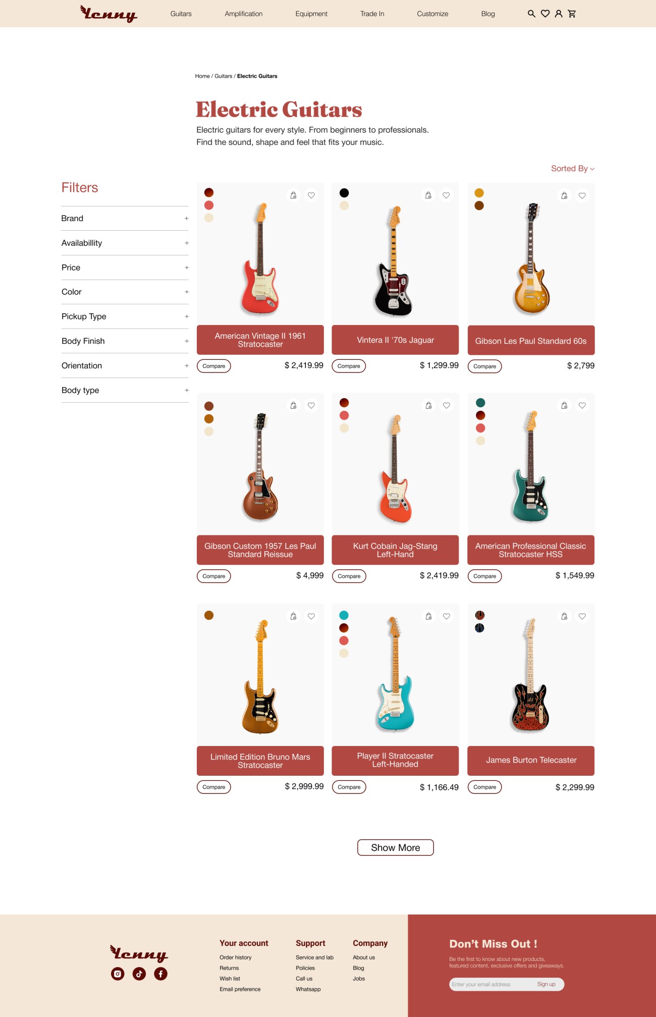 Lenny Guitar Shop product listing page
