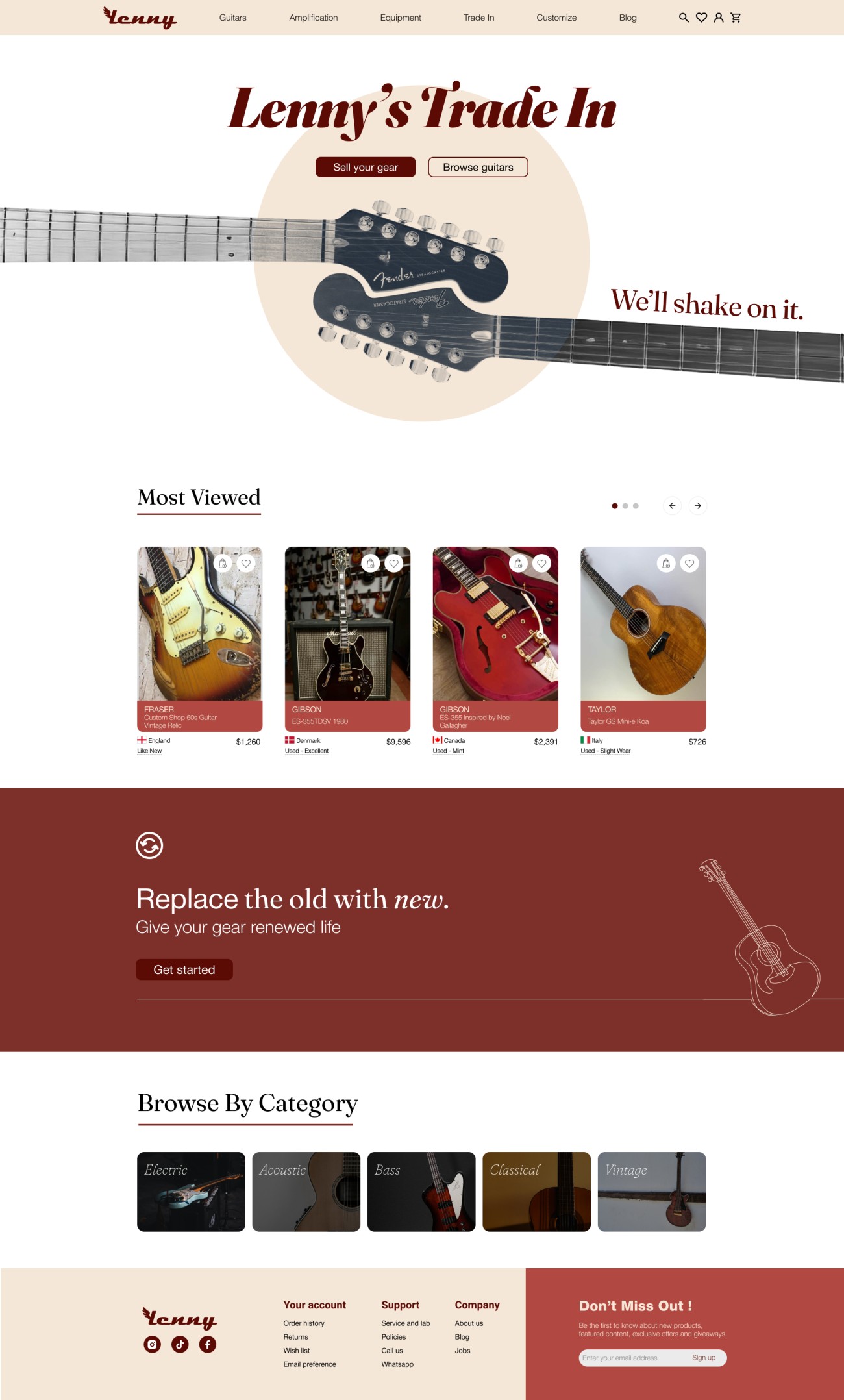 Lenny Guitar Shop trade-in page for buying and selling used gear