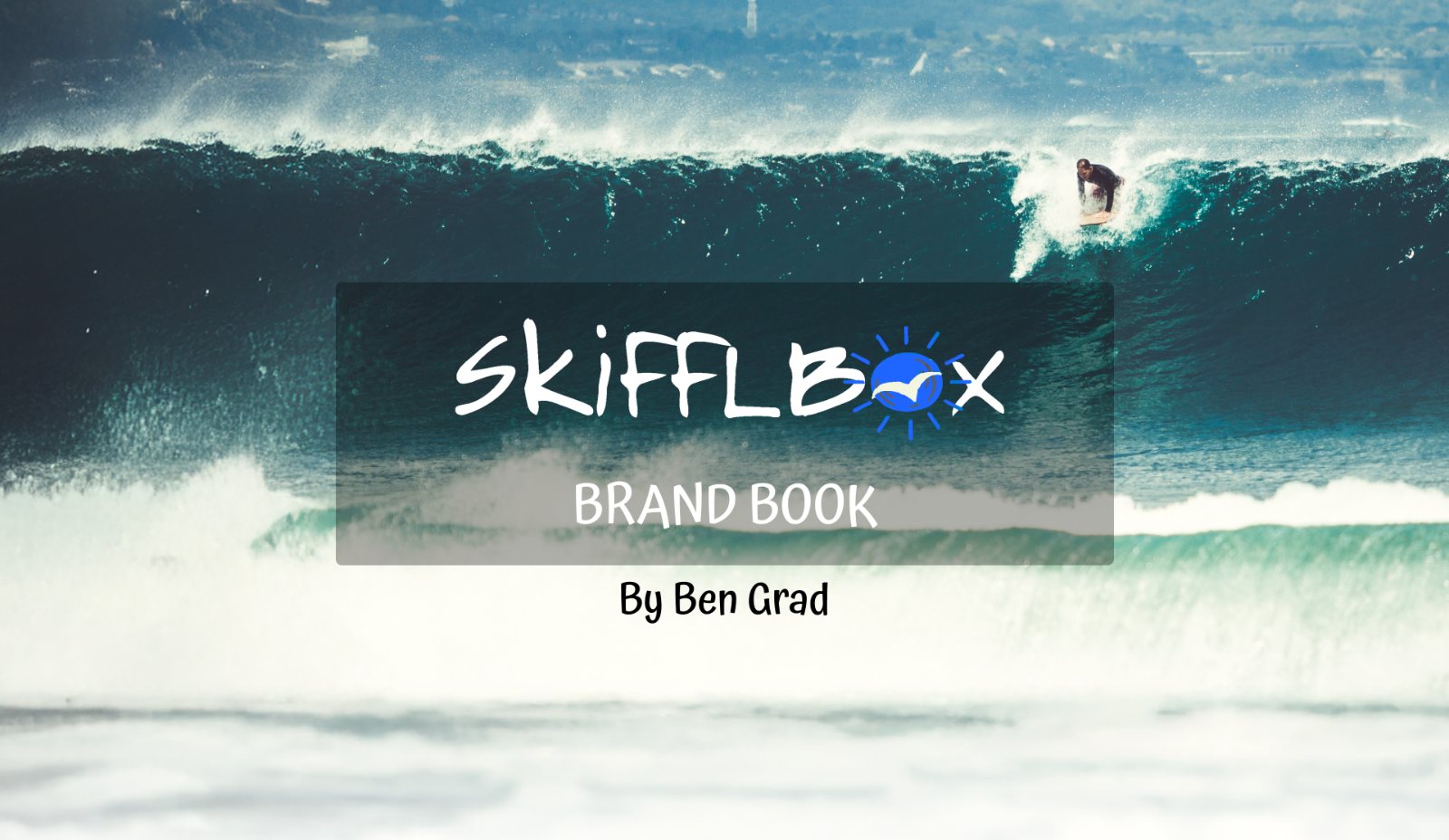 SkiffleBox brand book cover: the logo over a breaking wave