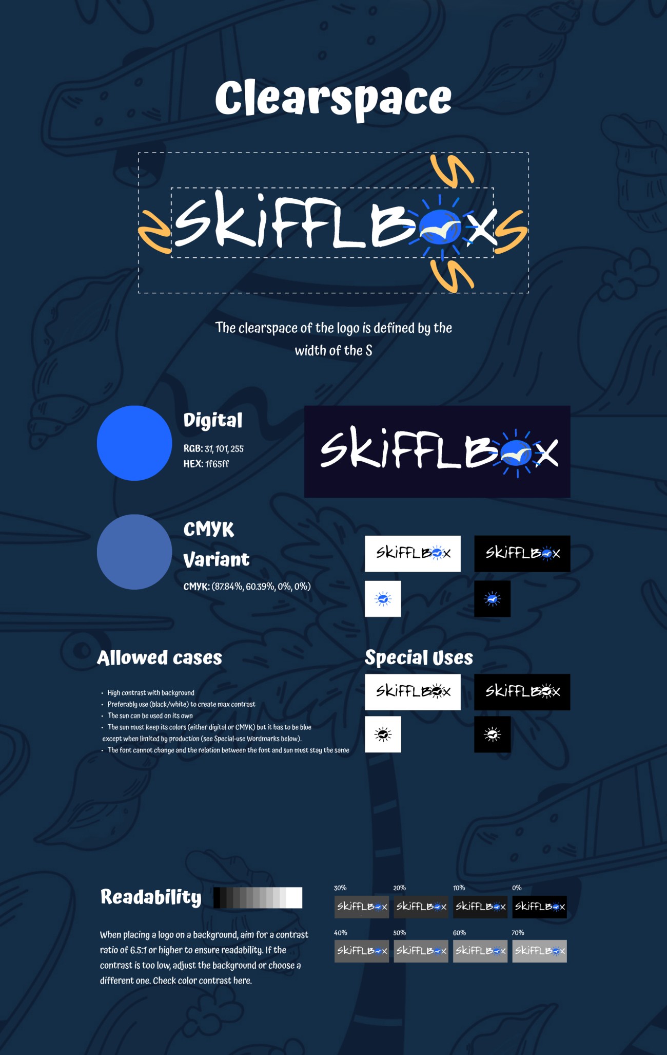 SkiffleBox color system and typography specimens