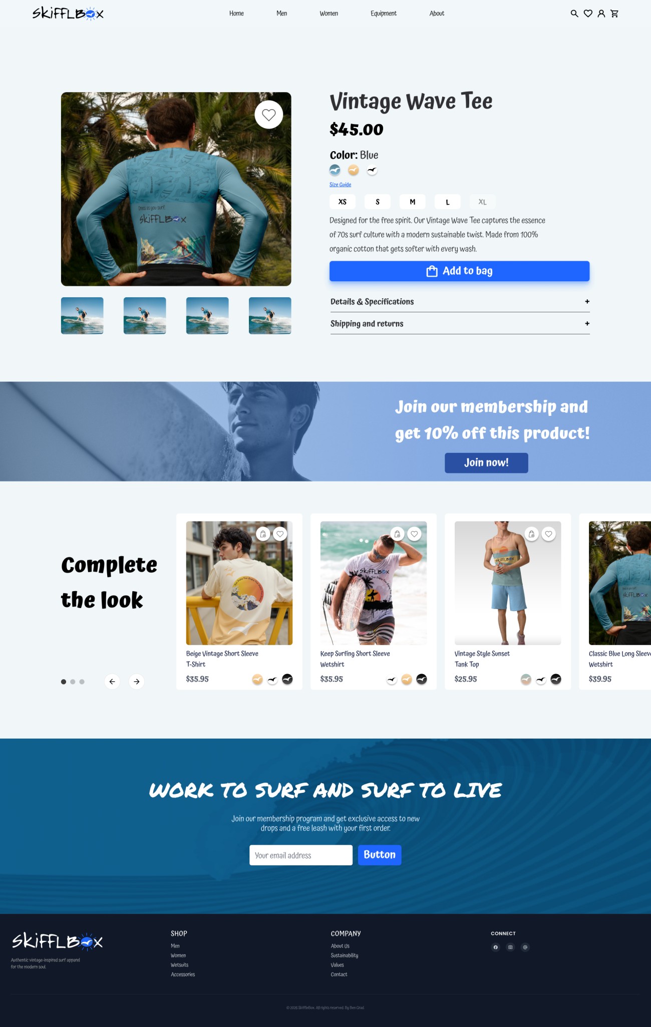 SkiffleBox product page for the Vintage Wave Tee