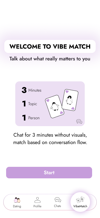 Waddle VibeMatch: three minutes, no visuals, matched on the conversation